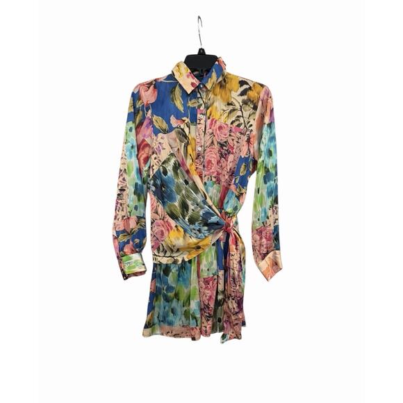 Zara Pants - Zara Multicolor Topical Floral Satin Romper Women’s M Colorful Vacation